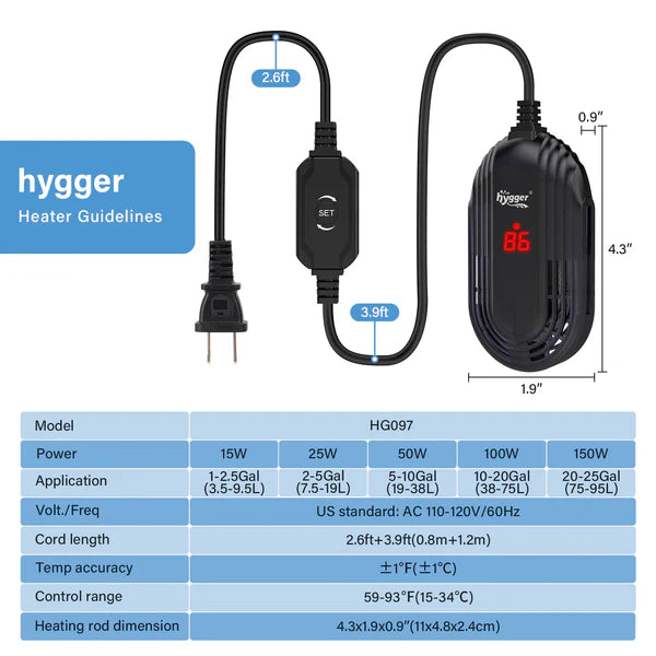 Hygger - Submersible Aquarium Heater 150W