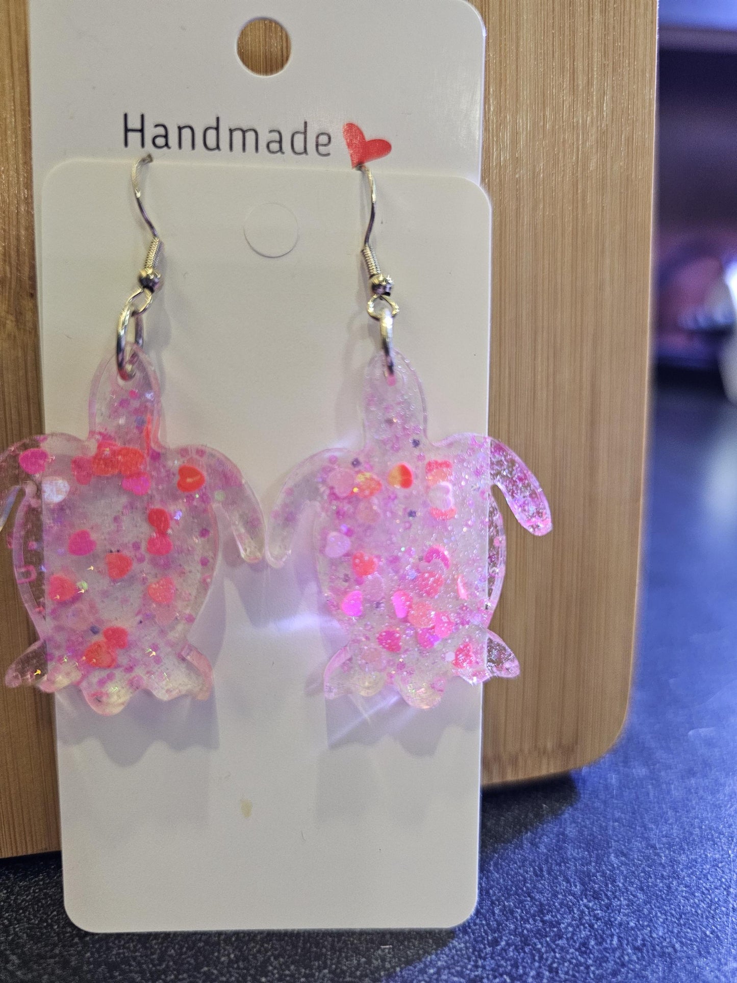 Resin Pink Turtle Earrings