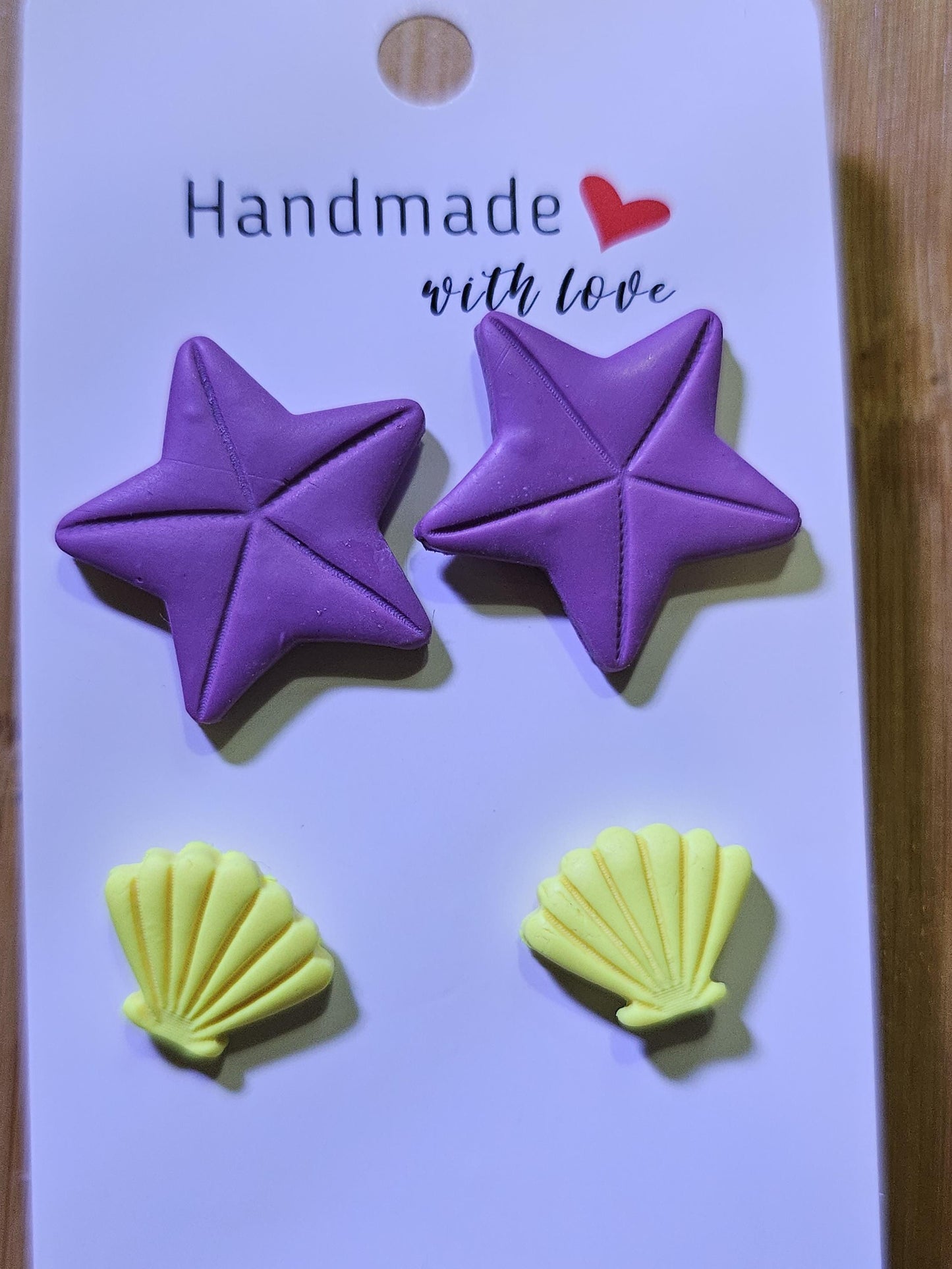 Starfish and seashell polymer clay earrings
