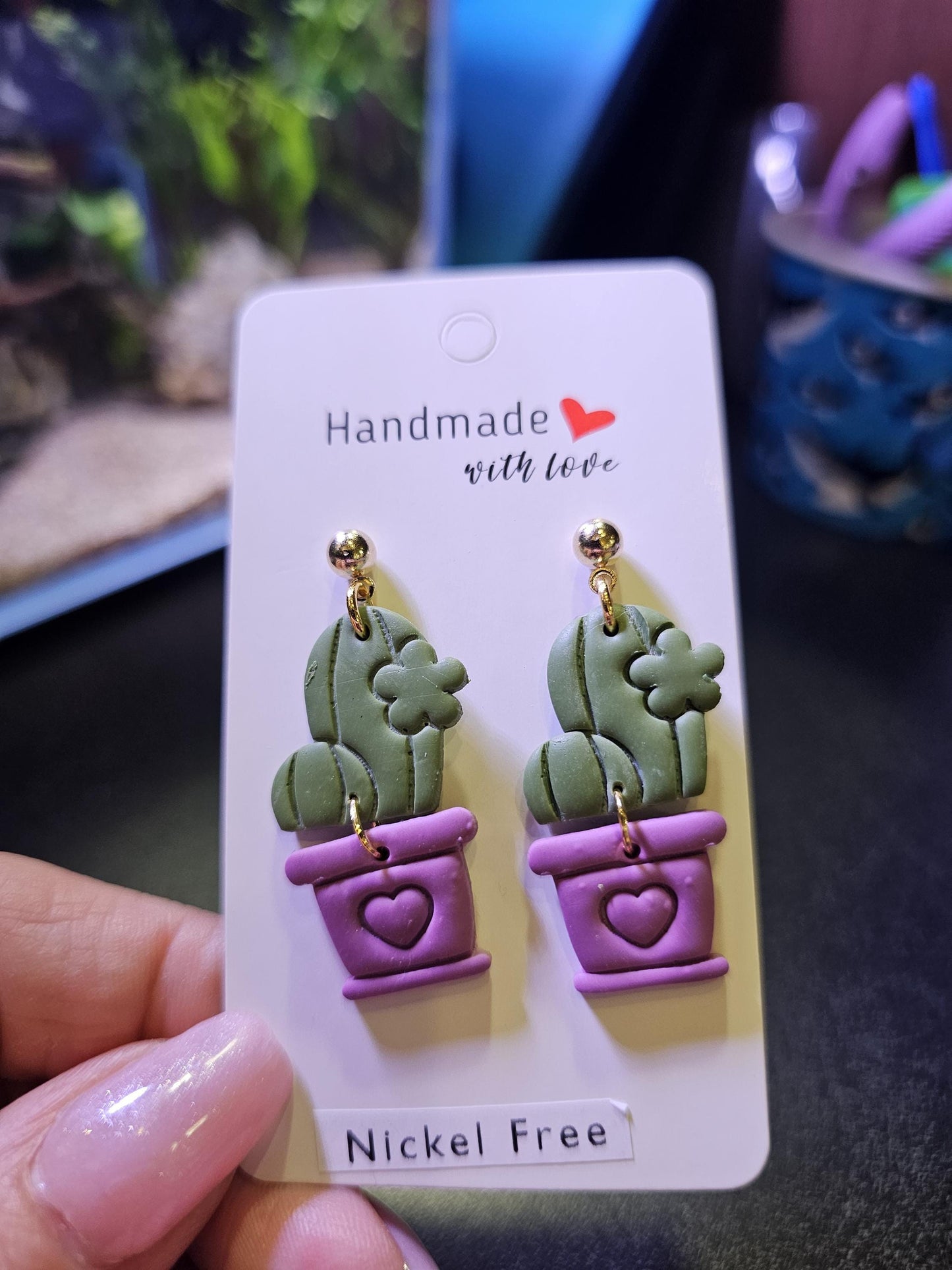 Polymer Clay Cactus Plant Earrings