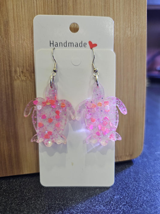 Resin Pink Turtle Earrings