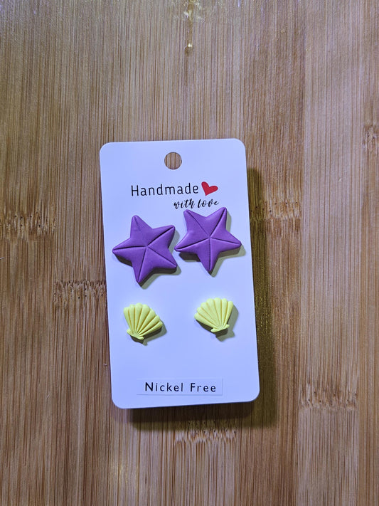 Starfish and seashell polymer clay earrings