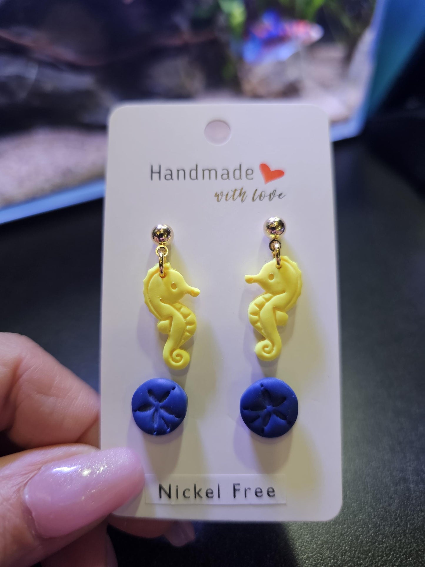 Seahorse and sand dollar polymer clay earrings