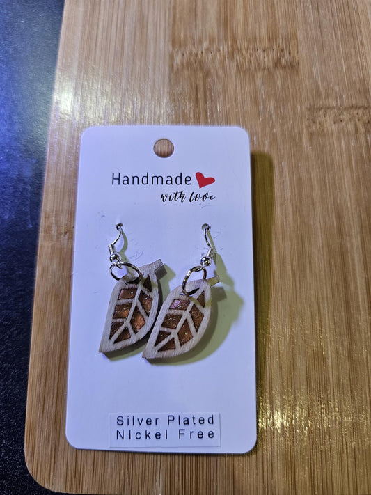 Orange resin single leaf dangle Earrings